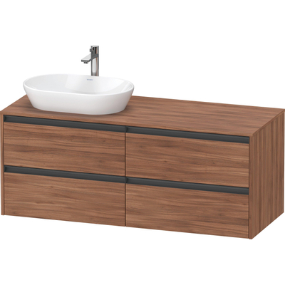 Duravit ketho 2 meuble sous lavabo avec plaque console avec 4 tiroirs pour lavabo à gauche 140x55x56.8cm avec poignées noyer anthracite mate