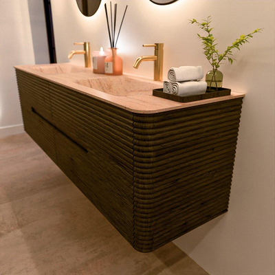 Mondiaz CIRO-DLUX Badkamermeubelset - 170x45x50cm - Solid surface wastafel Saba - 2 wasbak Dubbel - 2 kraangaten - 4 lades - Shadow