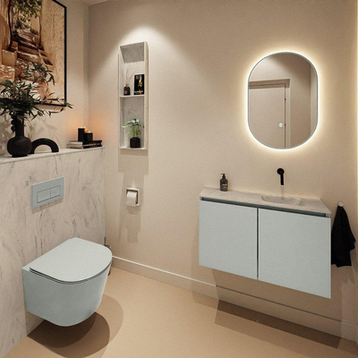 MONDIAZ TURE-DLUX Meuble toilette - 80cm - Greey - EDEN - vasque Opalo - position droite - sans trou de robinet