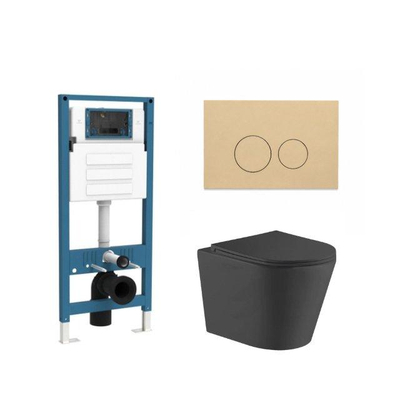QeramiQ Dely Ensemble de toilette - réservoir encastré Qeramiq Flush - abattant slim - plaque de commande beige en plastique - boutons ronds - noir mat