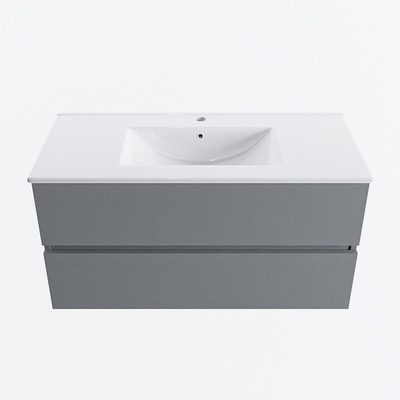 Mondiaz VICA ensemble de meuble de salle de bain - 100cm - meuble sous-vasque plata - 2 tiroirs - lavabo denia milieu - 1 trou de robinet - version haute de 60cm - blanc brillant