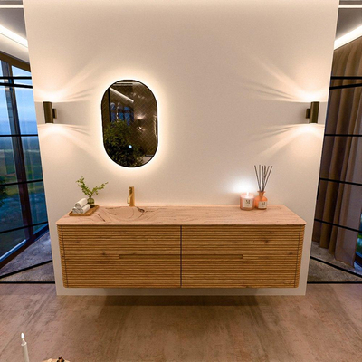 Mondiaz CIRO-DLUX Meuble de salle de bains - 180x45x50cm - Lavabo en solid surface Arena - 1 vasque à gauche - 1 trou de robinet - 4 tiroirs - Chêne