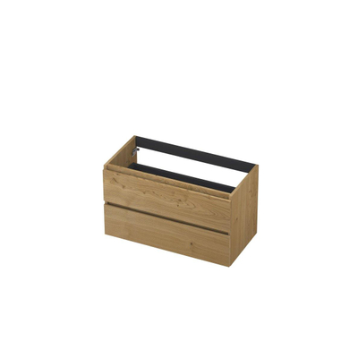 INK Wastafelonderkast - 90x45x52cm - 2 lades - greeploos - met houten keerlijst - MDF - Natur