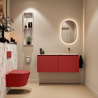 MONDIAZ TURE-DLUX Meuble toilette - 120cm - Fire - EDEN - vasque Glace - position droite - sans trou de robinet