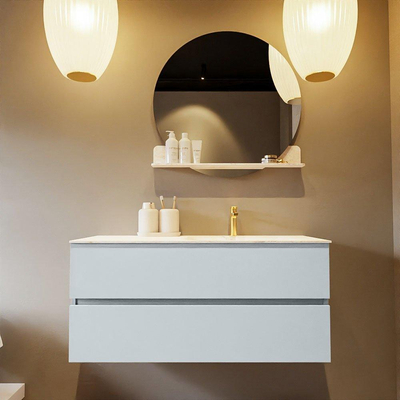 Mondiaz VICA-DLUX ensemble de meuble de salle de bain - 110cm - meuble sous-vasque argile - 2 tiroirs - lavabo encastré nuage droite - 1 trou de robinet - version haute 60cm - ostra