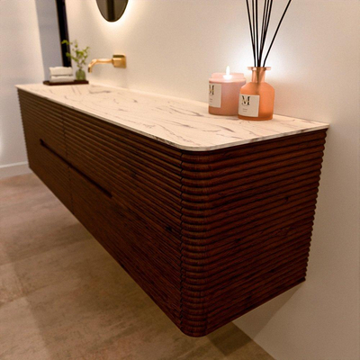 Mondiaz CIRO-DLUX Badkamermeubelset - 180x45x50cm - Solid surface wastafel Nata - 1 wasbak Links - zonder kraangaten - 4 lades - Ruby