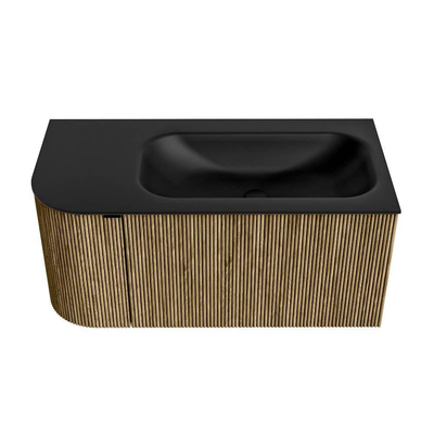 Mondiaz KURVE Ensemble meuble de salle de bains - 95x46x40cm - 1 tiroir - 1 porte - vasque solid surface - droite - 1 trou de robinet - Dusk