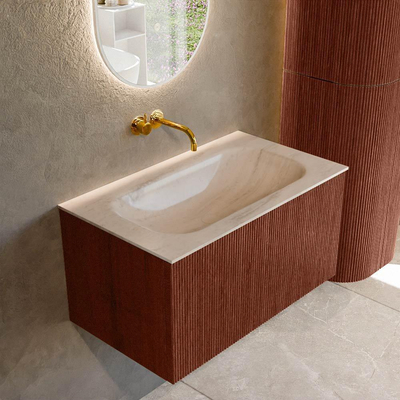 MONDIAZ KURVE-DLUX 80cm badmeubel kleur Ruby met 1 lade en 0 deuren. Wastafel BIG SMALL Midden zonder kraangat Meli.