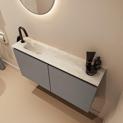 MONDIAZ TURE-DLUX Meuble de toilettes 100cm Smoke. EDEN lavabo Ostra position gauche. Avec 1 trou de robinet.