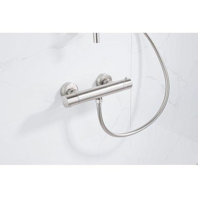 Fortifura Calvi Mitigeur de douche - avec barre de curseur - douchette ronde - flexible lisse - Inox brossé PVD