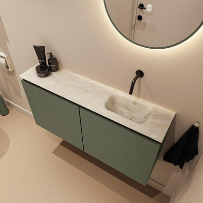 MONDIAZ TURE-DLUX meuble de WC 100 cm Army. EDEN lavabo Ostra positionné à droite. Sans trou de robinet.