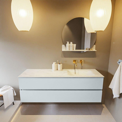 Mondiaz VICA-DLUX ensemble de meuble de salle de bain - 150cm - meuble sous-vasque argile - 2 tiroirs - lavabo encastré nuage droite - sans trous de robinet - version haute 60cm - opalo