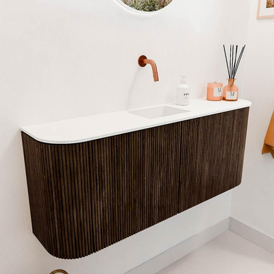 Mondiaz JOYA 103.2cm toiletmeubel - ronding links en rechts kleur Walnut - Wastafel FAYE positie Midden Zonder kraangat kleur Talc.