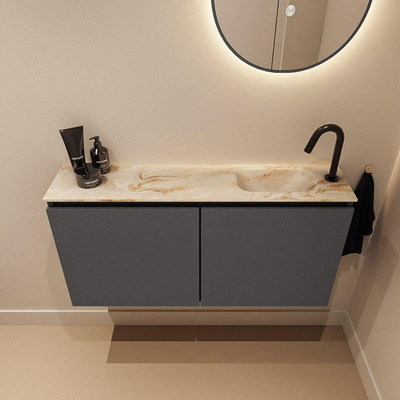 MONDIAZ TURE-DLUX meuble WC 100 cm Dark Grey. EDEN lavabo Frappe position droite. Avec 1 trou de robinet.