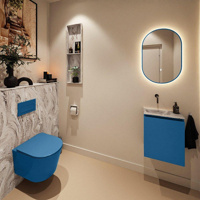MONDIAZ TURE-DLUX Meuble de WC 40cm Jeans. Lavabo EDEN Glace position gauche. Sans trou de robinet.