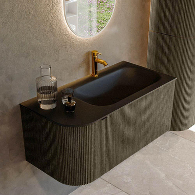Mondiaz KURVE Ensemble de meuble de salle de bains - 95x46x40cm - 1 tiroir - 1 porte - vasque solid surface - droite - 1 trou de robinet - Shadow