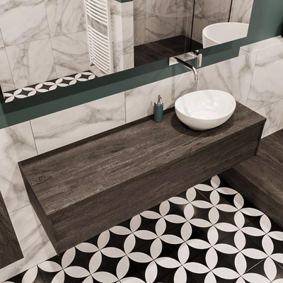 Mondiaz LUSH Meuble salle de bains avec 1 tiroir lavabo BARCO 150x30x45cm Droite sans trou de robinet Dark brown/Brun foncé