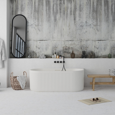 Ideavit Archtec Baignoire semi-îlot 170x80x63cm - - Rock Texture - avec trop-plein - bonde clic clac - pieds réglables - blanc