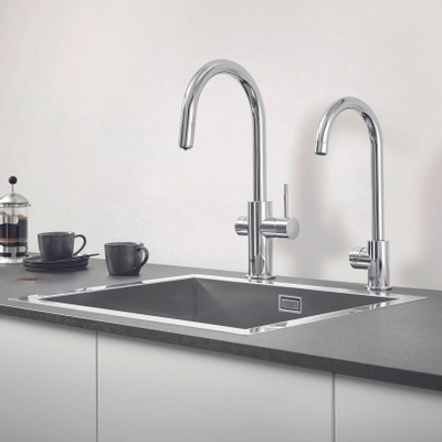GROHE Blue Professional keukenkraan - 1-gats - duo - C-uitloop - uittrekbare mousseur - filterfunctie - starterkit - chroom