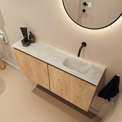 MONDIAZ TURE-DLUX Meuble de toilettes 100cm Washed Oak. EDEN lavabo Opalo position droite. Sans trou de robinet.