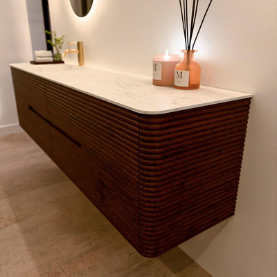 Mondiaz CIRO-DLUX Badkamermeubelset - 190x45x50cm - Solid surface wastafel Opalo - 1 wasbak Links - 1 kraangat - 4 lades - Ruby