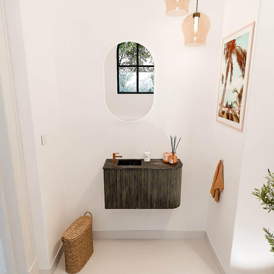 Mondiaz JOYA-DLUX 71.6cm toiletmeubel - ronding rechts kleur Shadow - Wastafel FAYE positie Links 1 kraangat kleur Lava.
