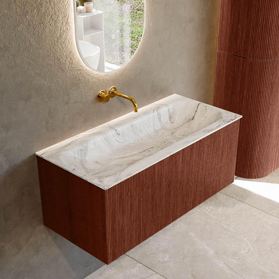 Mondiaz KURVE-DLUX Badkamermeubelset - 100x46x40cm - 1 lade - wastafel solid surface - midden - zonder kraangat - Ruby