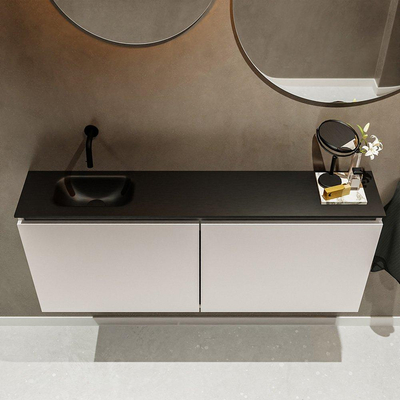 MONDIAZ TURE Fonteinset - 120x23x50cm - 0 kraangaten - 2 deuren - linen mat - Wasbak links - Solid Surface Zwart