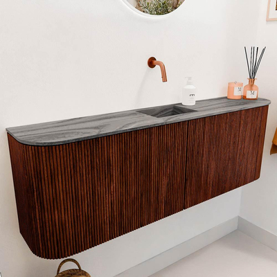 Mondiaz JOYA-DLUX 123.2cm toiletmeubel - ronding links en rechts kleur Ruby - Wastafel FAYE positie Midden Zonder kraangat kleur Sombra.