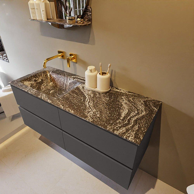 Mondiaz VICA-DLUX ensemble de meuble de salle de bain - 120cm - meuble sous-vasque gris foncé - 4 tiroirs - lavabo encastré cloud gauche - sans trous de robinet - version haute de 60cm - lave