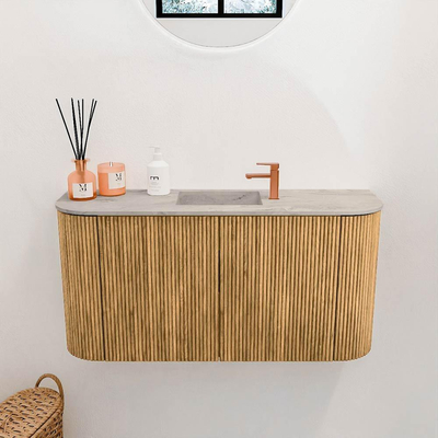 Mondiaz JOYA-DLUX 83.2cm toiletmeubel - ronding links en rechts kleur Oak - Wastafel FAYE positie Midden 1 kraangat kleur Glace.