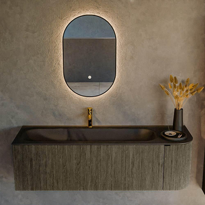 Mondiaz KURVE Ensemble de meuble de salle de bains - 145x46x40cm - 1 tiroir - 1 porte - lavabo solid surface - gauche - 1 trou de robinet - Shadow