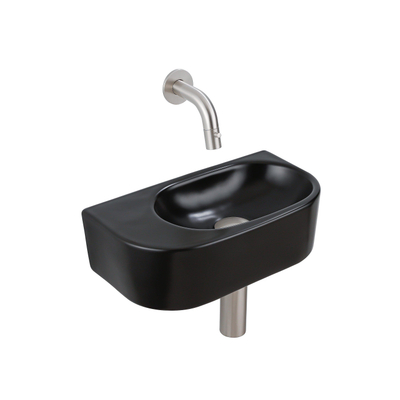 QeramiQ Fuente fonteinset – halfrond – 40x21.5x12 cm – zonder kraangat – kraan geborsteld RVS