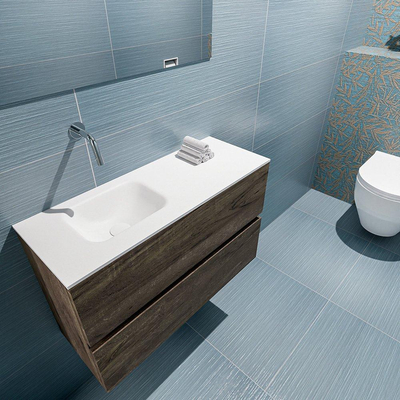 MONDIAZ ADA Toiletmeubel 80x30x50cm met 0 kraangaten 2 lades dark brown mat Wastafel Lex links Solid Surface Wit