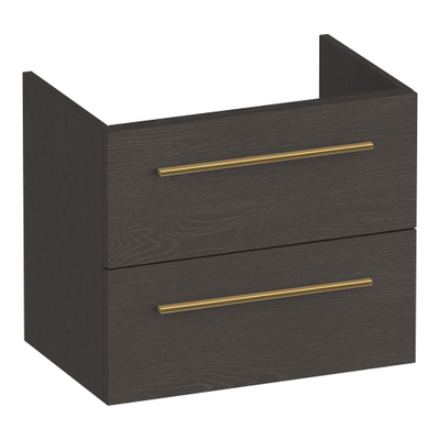BRAUER Trust meuble sous-lavabo peu profond 60 sans poignées rapportées 2 tiroirs à fermeture douce et 1 découpe pour siphon - Timber Anthracite