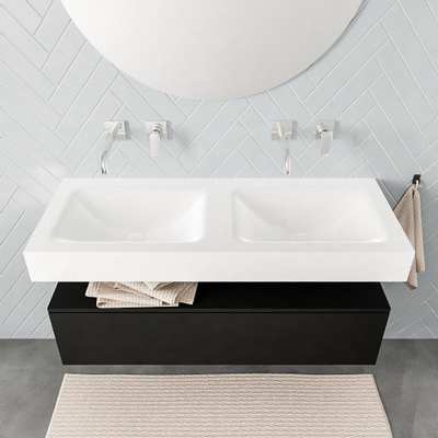 MONDIAZ ALAN 120cm - meuble bas - urban - 1 tiroir - lavabo suspendu - 2 vasques - 0 trous de robinet - talc