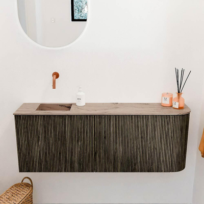 Mondiaz JOYA-DLUX 111.6cm toiletmeubel - ronding rechts kleur Shadow - Wastafel FAYE positie Links Zonder kraangat kleur Arena.