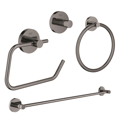 Grohe Essentials Accessoireset 4-delig - handdoekring - handdoekhouder - handdoekhaak - toiletrolhouder zonder klep - hard graphite (antraciet)