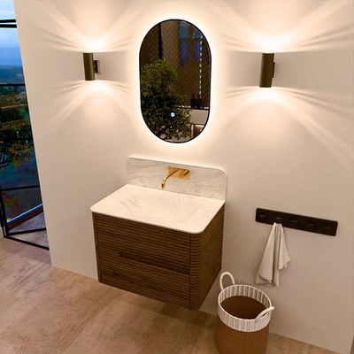 Mondiaz CIRO-DLUX Badkamermeubelset - 70x45x50cm - Solid surface wastafel Opalo - 1 wasbak Midden - zonder kraangaten - 2 lades - Dusk