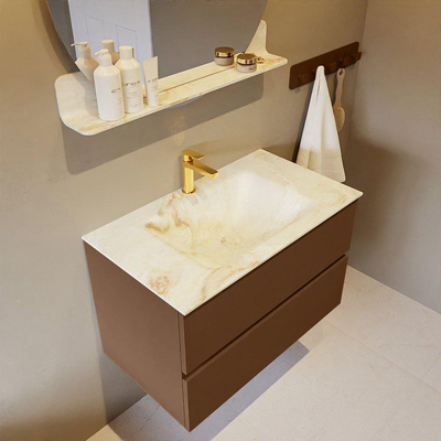 Mondiaz VICA-DLUX Badkamermeubelset - 80cm - rust - 2 lades - Inbouw wastafel CLOUD - midden - 1 kraangat - kleur Frappe - XL versie 60cm hoog