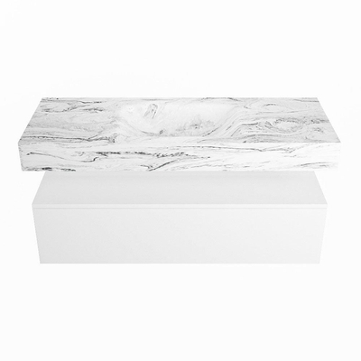 Mondiaz ALAN-DLUX Ensemble de meuble - 120cm - meuble Talc mat - 1 tiroir - Lavabo Cloud Glace suspendu - vasque Centre - 0 trous de robinet