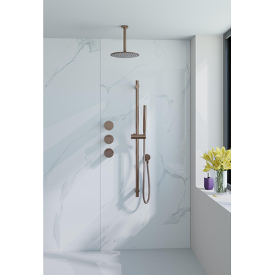 Fortifura Nebbio Ensemble de douche pluie - robinet encastré - élément encastré - barre de douche - flexible de douche en métal - douchette bâton - bras de plafond 20cm - douche de tête 30cm - cuivre brossé PVD