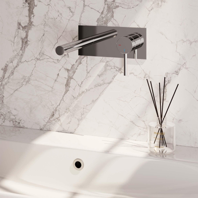 BRAUER Chrome Edition Wastafelmengkraan inbouw - rechte uitloop links - hendel lang smal - inclusief inbouwdeel - afdekplaat - model A 1 - chroom