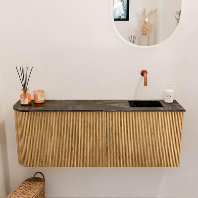 Mondiaz JOYA-DLUX 111.6cm toiletmeubel - ronding links kleur Oak - Wastafel FAYE positie Rechts Zonder kraangat kleur Lava.