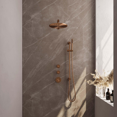 Brauer Copper Edition Ensemble de douche pluie encastré - douche principale 30cm - 3 boutons lisses - bras mural droit - glissière - douchette à main barre 1 fonction - PVD - cuivre brossé
