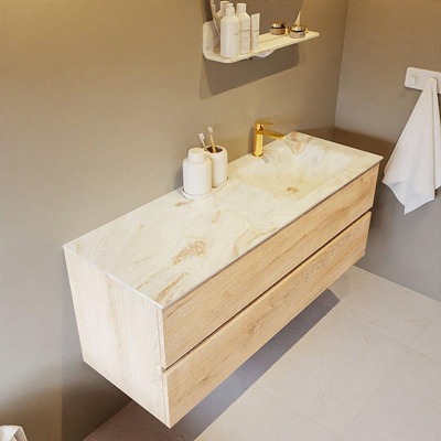 MONDIAZ VICA-DLUX Ensemble meuble de salle de bains - 130cm - meuble bas Washed oak - 2 tiroirs - lavabo encastré cloud à droite - 1 trou de robinet - version hauteur 60cm - frappe
