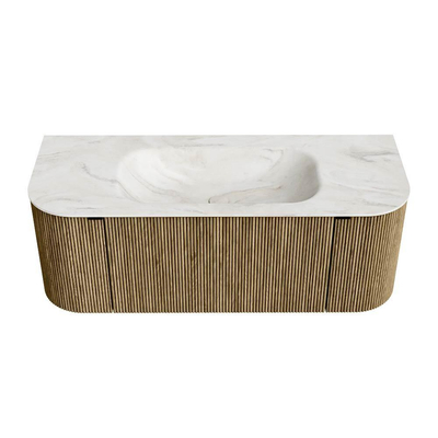 Mondiaz KURVE-DLUX Badkamermeubelset - 120x46x40cm - 1 lade - 2 deuren - wastafel solid surface - midden - 1 kraangat - Dusk