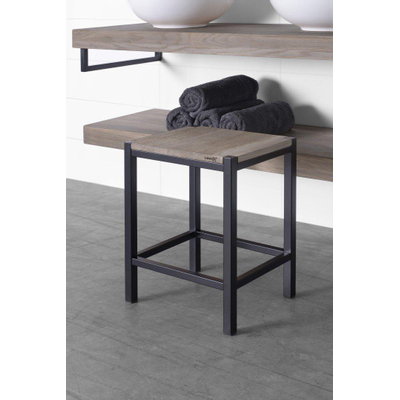 Looox Wooden Collection Tabouret 35x30x45cm avec pieds noirs chêne old grey