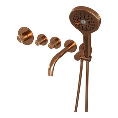 Robinet de baignoire encastré Brauer Copper Edition - ensemble de douche - sortie de 20 cm - avec partie encastrable - 3 boutons lisses - douchette ronde 3 positions - PVD - cuivre brossé