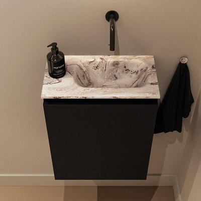 MONDIAZ TURE-DLUX Meuble toilette - 40cm - Urban - EDEN - vasque Glace - position droite - sans trou de robinet